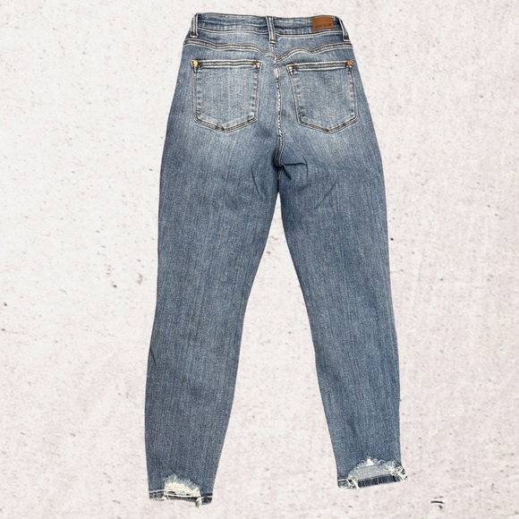 Judy Blue Ankle Cropped Distressed Blue Jeans - Picture 2 of 4